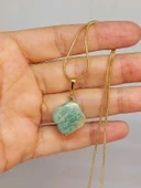 Amazonit Taşı Kolye Ucu Yonca Temalı Altın Kaplama Zincirli (49806) thumbnail 1