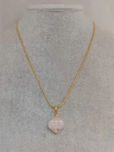 Pembe Kuvars Taşı Kolye Ucu Yonca Temalı Altın Kaplama Zincirli (49804) thumbnail 2