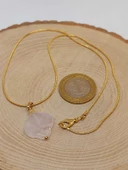 Pembe Kuvars Taşı Kolye Ucu Yonca Temalı Altın Kaplama Zincirli (49804) thumbnail 3