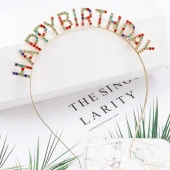 Rengarenk Kristal Taşlı Ekstra Lüks Gümüş Kaplama Happy Birthday Taç 16x17 cm thumbnail 2