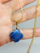 Lapis Taşı Kolye Ucu Yonca Temalı Altın Kaplama Zincirli (49800) thumbnail 1