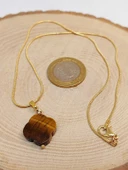 Kaplan Gözü Taşı Kolye Ucu Yonca Temalı Altın Kaplama Zincirli (49798) thumbnail 3