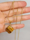 Kaplan Gözü Taşı Kolye Ucu Yonca Temalı Altın Kaplama Zincirli (49798) thumbnail 1