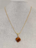 Kaplan Gözü Taşı Kolye Ucu Yonca Temalı Altın Kaplama Zincirli (49798) thumbnail 2