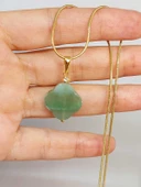 Aventurin Taşı Kolye Ucu Yonca Temalı Altın Kaplama Zincirli (49796) thumbnail 1