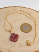 Çilek Kuvars Taşı Kolye Ucu Yonca Temalı Altın Kaplama Zincirli (49792) thumbnail 3