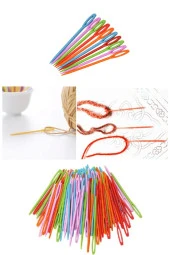 Hayal Sepeti 25 Adet Renkli 9 Cm Karışık Plastik Yün Iğnesi, Çocuklar Için Eğitici Iğne - 1