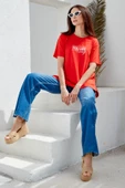 Büyük Beden Baskılı Bluz - Mercan - 2