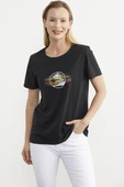 Kısa Kol Baskılı Basic Tişört - Siyah thumbnail 1