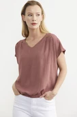 Beli Lastikli V Yaka Crop Bluz - Gül - 2