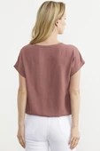 Beli Lastikli V Yaka Crop Bluz - Gül - 6