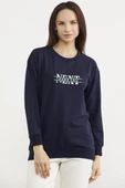 Sıfır Yaka Oversize Sweatshirt - Lacivert - 2