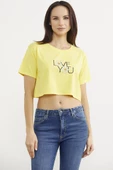 Oversize Baskılı Crop Tişört - Sarı thumbnail 2