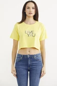 Oversize Baskılı Crop Tişört - Sarı thumbnail 1