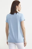 Sıfır Yaka Basic Penye Tişört - Mavi - 6
