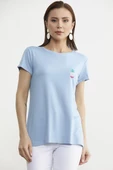 Sıfır Yaka Basic Penye Tişört - Mavi - 2
