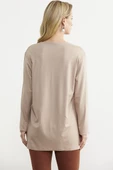 Yaka Detaylı Uzun Kol Tişört - Bej thumbnail 5