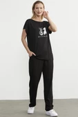 Baskılı Pantolon Bluz Penye Takım - Siyah - 3