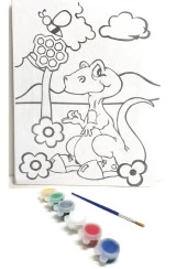 Hayal Sepeti DİNAZOR MODEL Resimli Tuval 24x18  6lı boya, fırça Boyama seti - 1