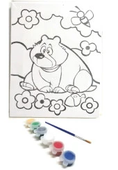 Hayal Sepeti MİSKİN AYI MODEL Resimli Tuval 24x18 6lı boya, fırça Boyama seti - 1