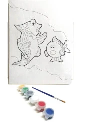 Hayal Sepeti BALIKLAR MODEL Resimli Tuval 24x18  6lı boya, fırça Boyama seti - 1