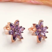 Findit Gümüş Rose Mor Lotus Çiçeği Çivili Kadın Küpe - 2