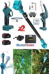 Stilmax 2100VLİON Kömürsüz Blue Seri Çift Akülü Uzaten Teleskopik Şarjlı Dal Budama + Bağ Makası Set - 2
