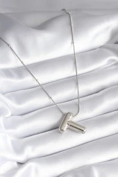 316L Çelik Gümüş Renk Bubble "T" Harf Model Kadın Kolye - TJ-BKO8295 thumbnail 2