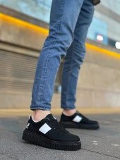 BA0804 BOA Yüksek Siyah Taban Beyaz Detaylı Bağcıklı Erkek Ayakkabı thumbnail 1