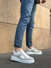 BA0804 BOA Yüksek Beyaz Taban Gri Detaylı Bağcıklı Erkek Ayakkabı thumbnail 1