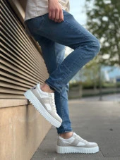 BA0804 BOA Yüksek Beyaz Taban Gri Detaylı Bağcıklı Erkek Ayakkabı thumbnail 2