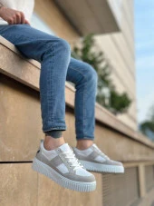 BA0804 BOA Yüksek Beyaz Taban Gri Detaylı Bağcıklı Erkek Ayakkabı thumbnail 4