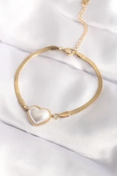 316L Çelik Gold Renk Bombeli Kalp Kadın Bileklik - TJ-BB6014 thumbnail 1