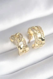 Pirinç Gold Renk Zirkon Taş Detay Zincir Model Kadın Küpe - TJ-BKP8452 thumbnail 1