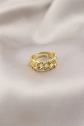 Gold Renk Metal Zincir Model Taşlı Kadın Yüzük - TJ-BYK2201 thumbnail 1