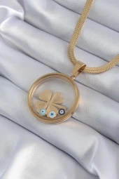 316L Çelik Gold Renk İtalyan Zincir Açılabilir Fanus Yonca Figür Model Kadın Kolye - TJ-BKO8281 thumbnail 2