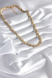 316L Çelik Gold Renk Lazer Kesim Arpa Zincir Model Kadın Kolye - TJ-BKO8285 thumbnail 2