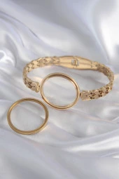 316L Çelik Gold Renk Arpa İşleme Açılabilir Fanus Model Kadın Kelepçe - TJ-BB5911 thumbnail 2
