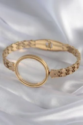 316L Çelik Gold Renk Arpa İşleme Açılabilir Fanus Model Kadın Kelepçe - TJ-BB5911 thumbnail 3
