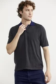 Pamuk Polo Yaka Kısa Kol Triko Tişört - Antrasit thumbnail 3