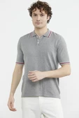 Polo Yaka Kısa Kol Pamuk Triko Tişört - Gri thumbnail 2