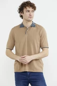 Pamuk Polo Yaka Kısa Kol Triko Tişört - Kamel thumbnail 2