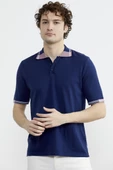 Polo Yaka Kısa Kol Triko Tişört - Lacivert - 2