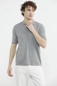 Polo Yaka Kısa Kol Pamuk Triko Tişört - Gri thumbnail 4
