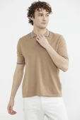 Polo Yaka Kısa Kol Pamuk Triko Tişört - Kamel thumbnail 2