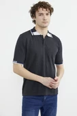 Polo Yaka Kısa Kol Triko Tişört - Antrasit thumbnail 2