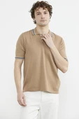 Polo Yaka Kısa Kol Pamuk Triko Tişört - Kamel thumbnail 1
