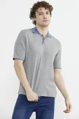 Pamuk Polo Yaka Kısa Kol Triko Tişört - Gri thumbnail 1