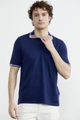Polo Yaka Kısa Kol Triko Tişört - Lacivert - 3