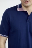 Polo Yaka Kısa Kol Triko Tişört - Lacivert - 4